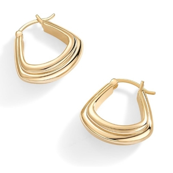 14K Gold Plated Geometric Hoop Triangle Huggie Earrings - Picture 2 of 5